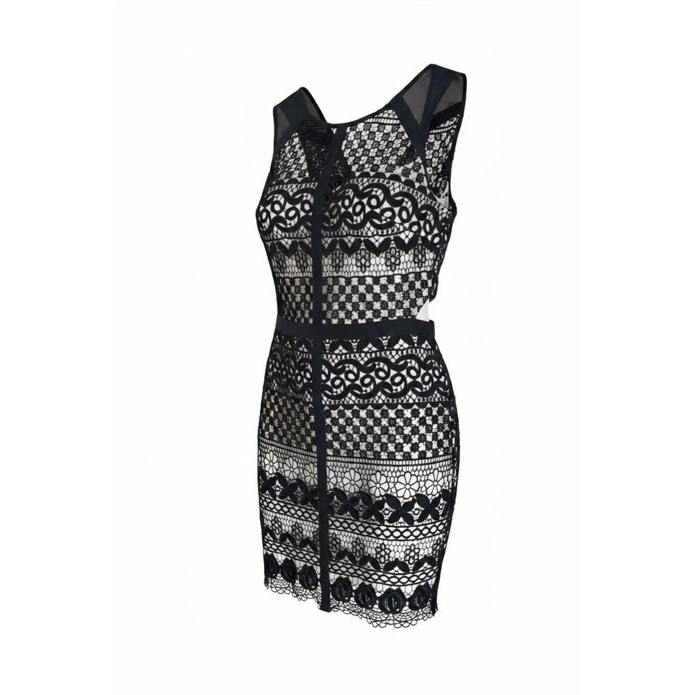 Marciano Los Angeles Black Lace Sheath Dress Beige Lining Sleeveless Cocktail Pa